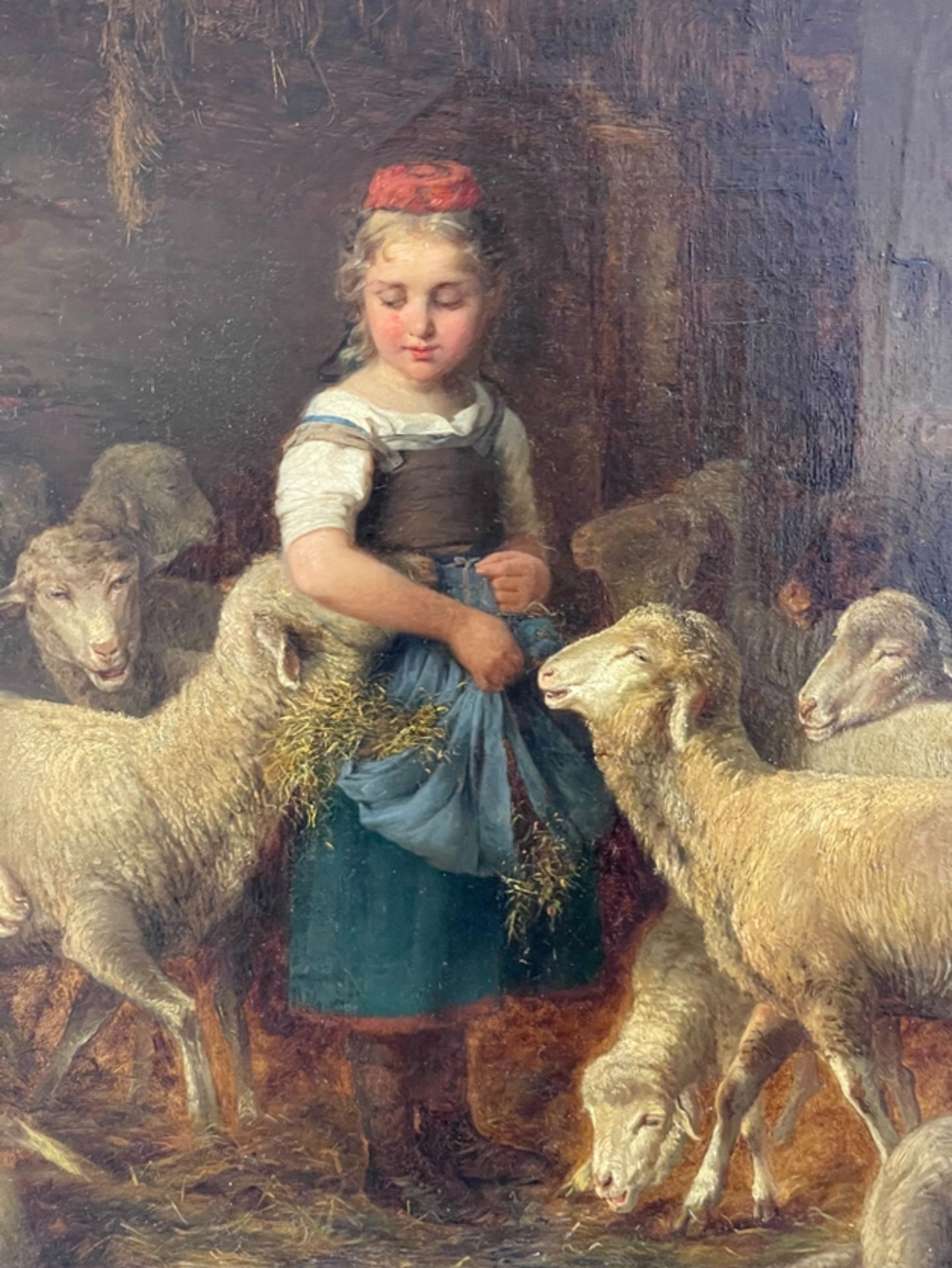Prunkvolles großes Gemälde Mädchen mit Schafen F.Beinke  - Bild 2 aus 9
