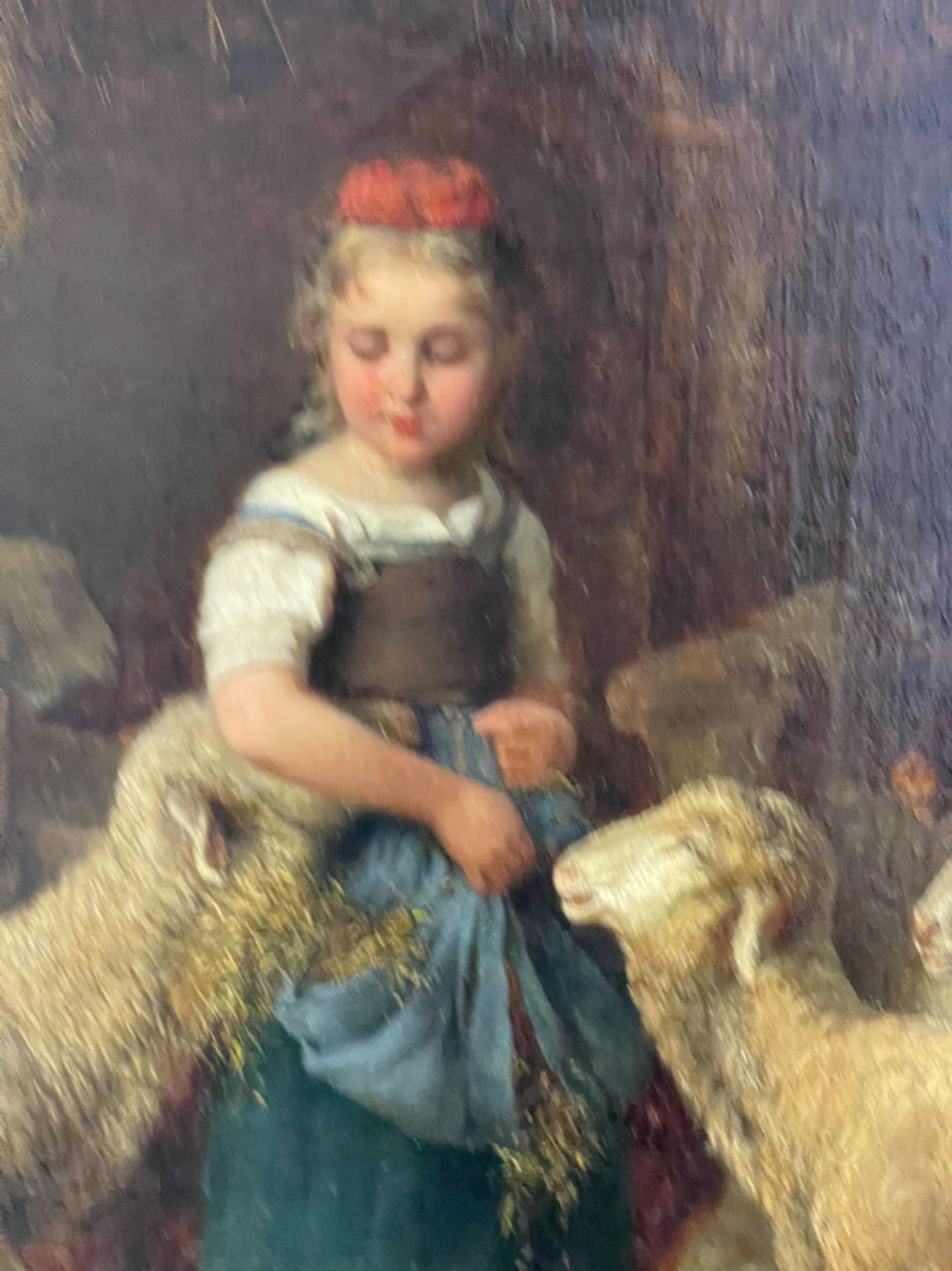 Prunkvolles großes Gemälde Mädchen mit Schafen F.Beinke  - Bild 7 aus 9