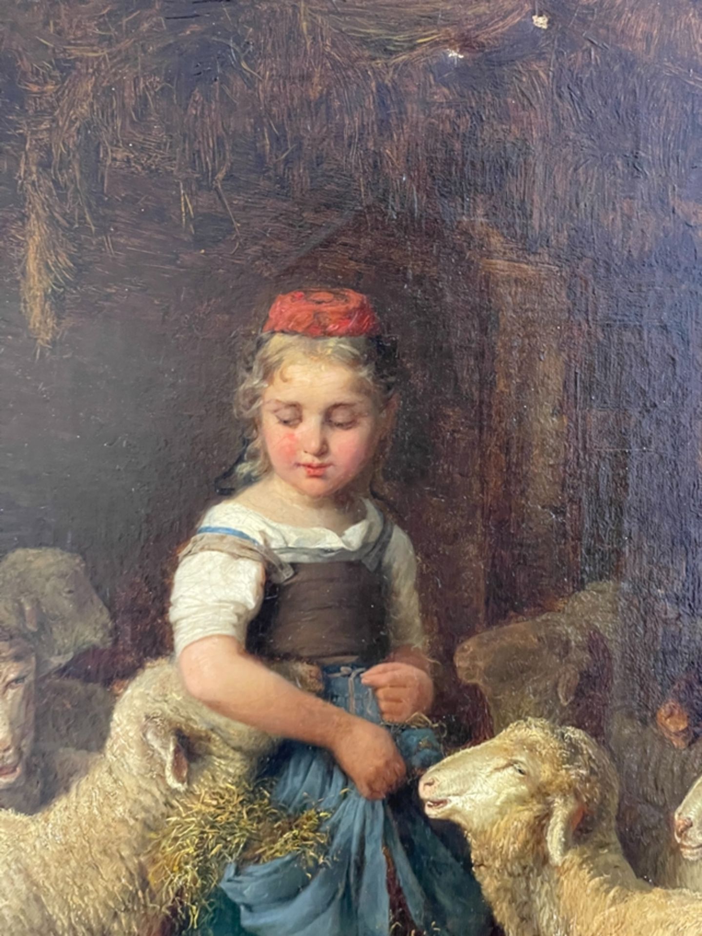 Prunkvolles großes Gemälde Mädchen mit Schafen F.Beinke  - Bild 8 aus 9