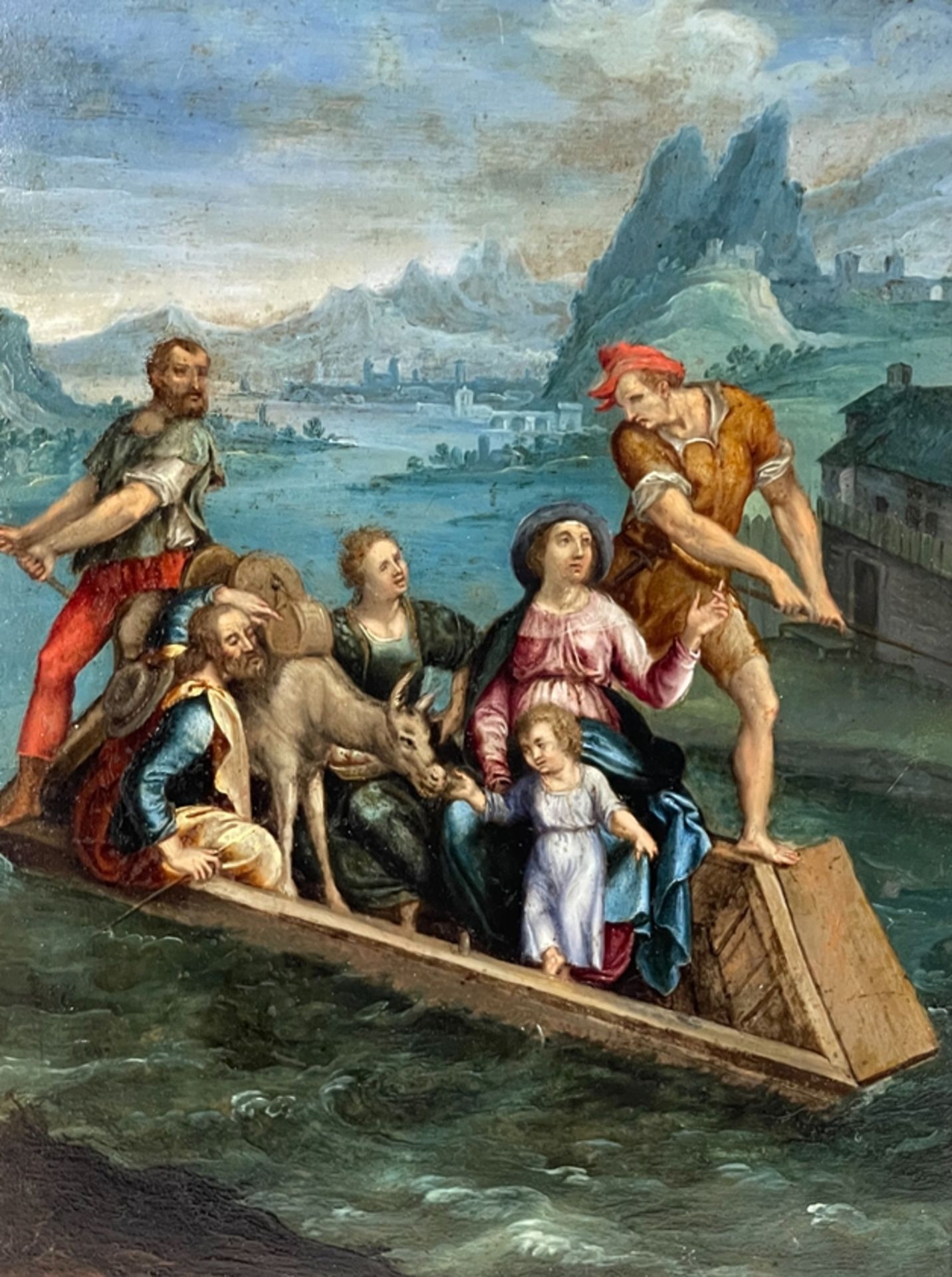 Prunkvolles Renaissance Gemälde Bootsfahrt mit Landschaft  - Bild 2 aus 4