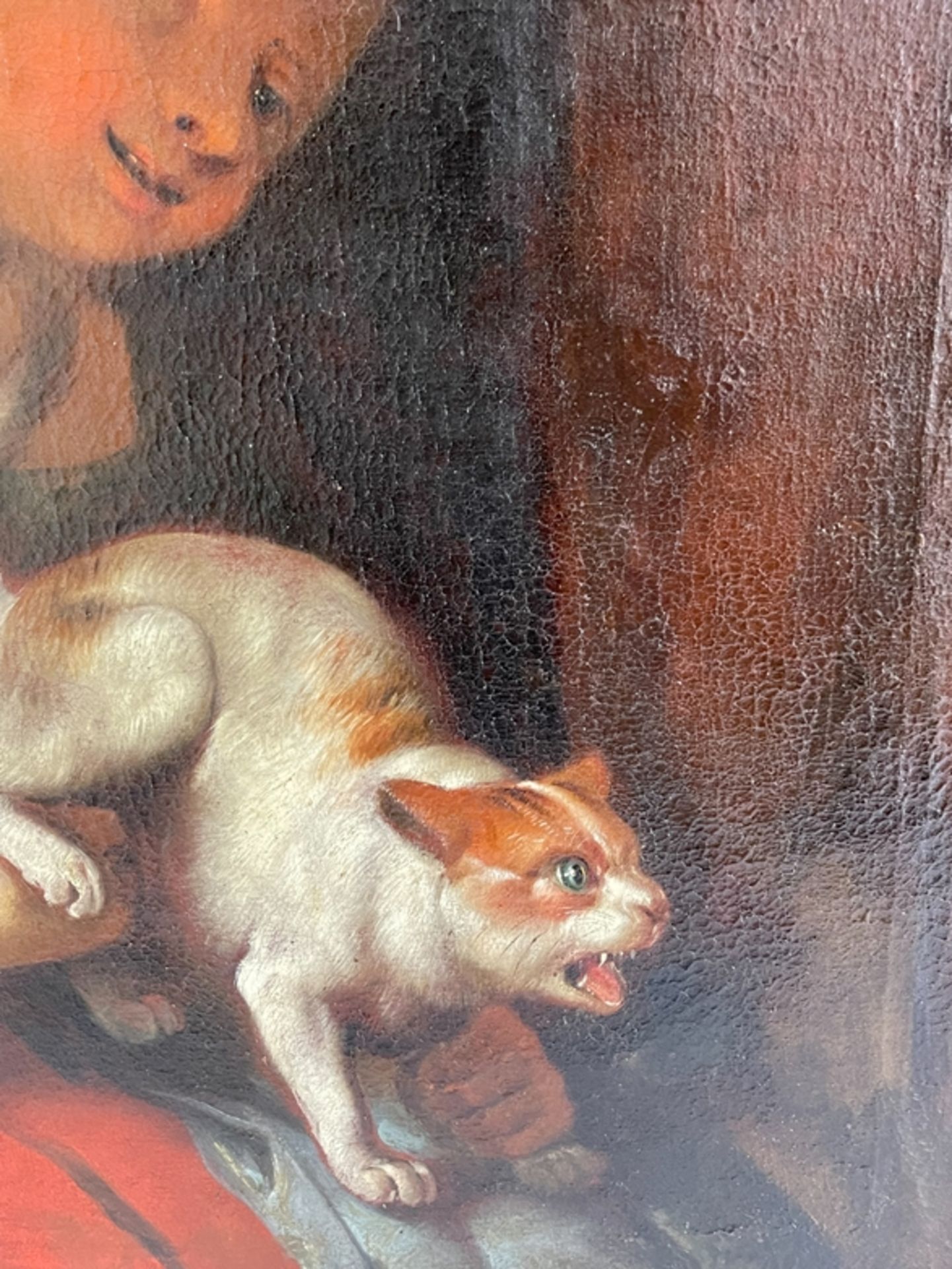 Paar Gemälde Kinder mit Hund und Katze - Bild 7 aus 10