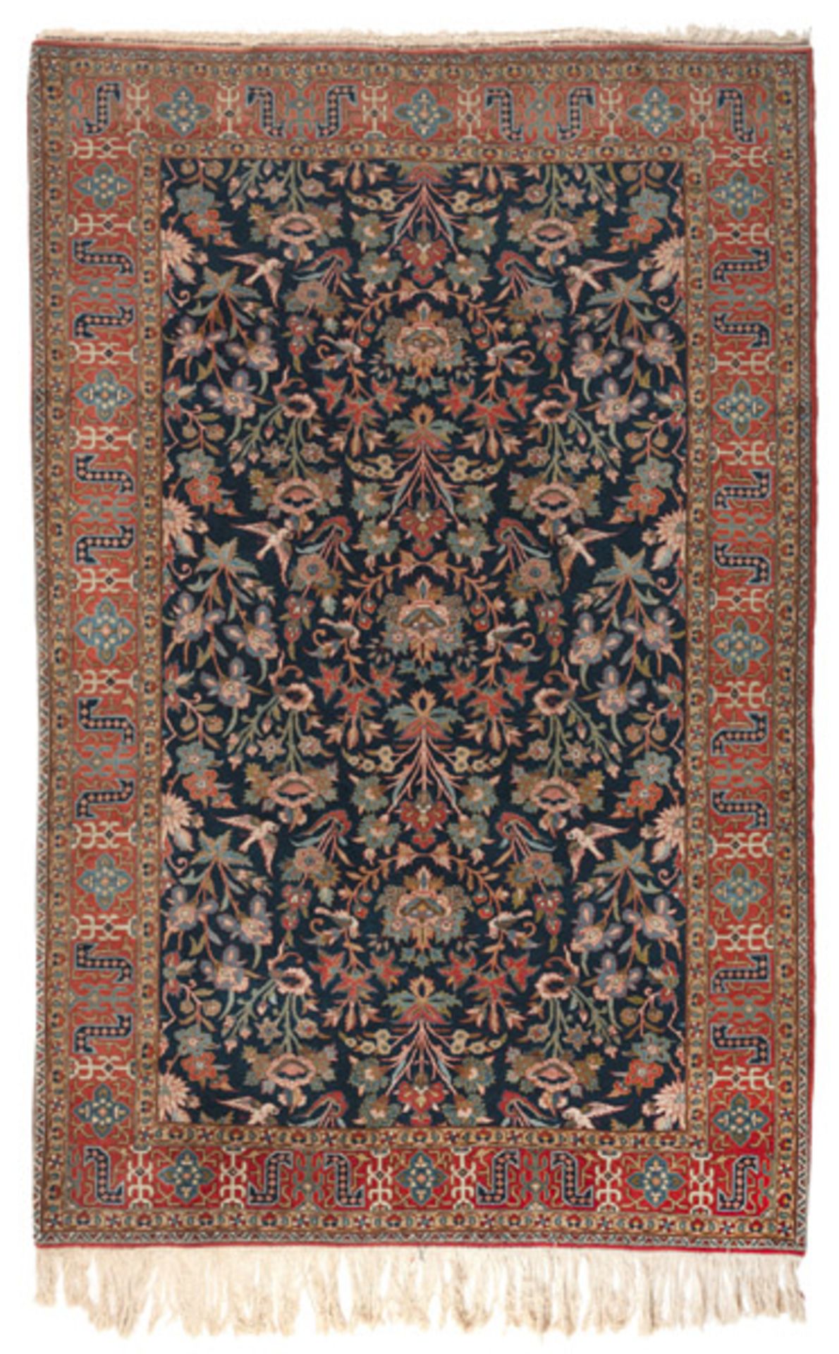 Alter Tabriz mit floraler Musterung auf blauem Fond