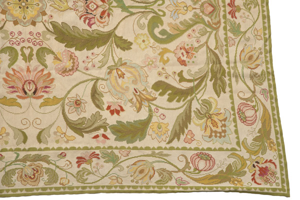 AN EMBROIDERED ARRAIOLOS CARPET WITH  FLORAL DESIGNS - Image 4 of 12
