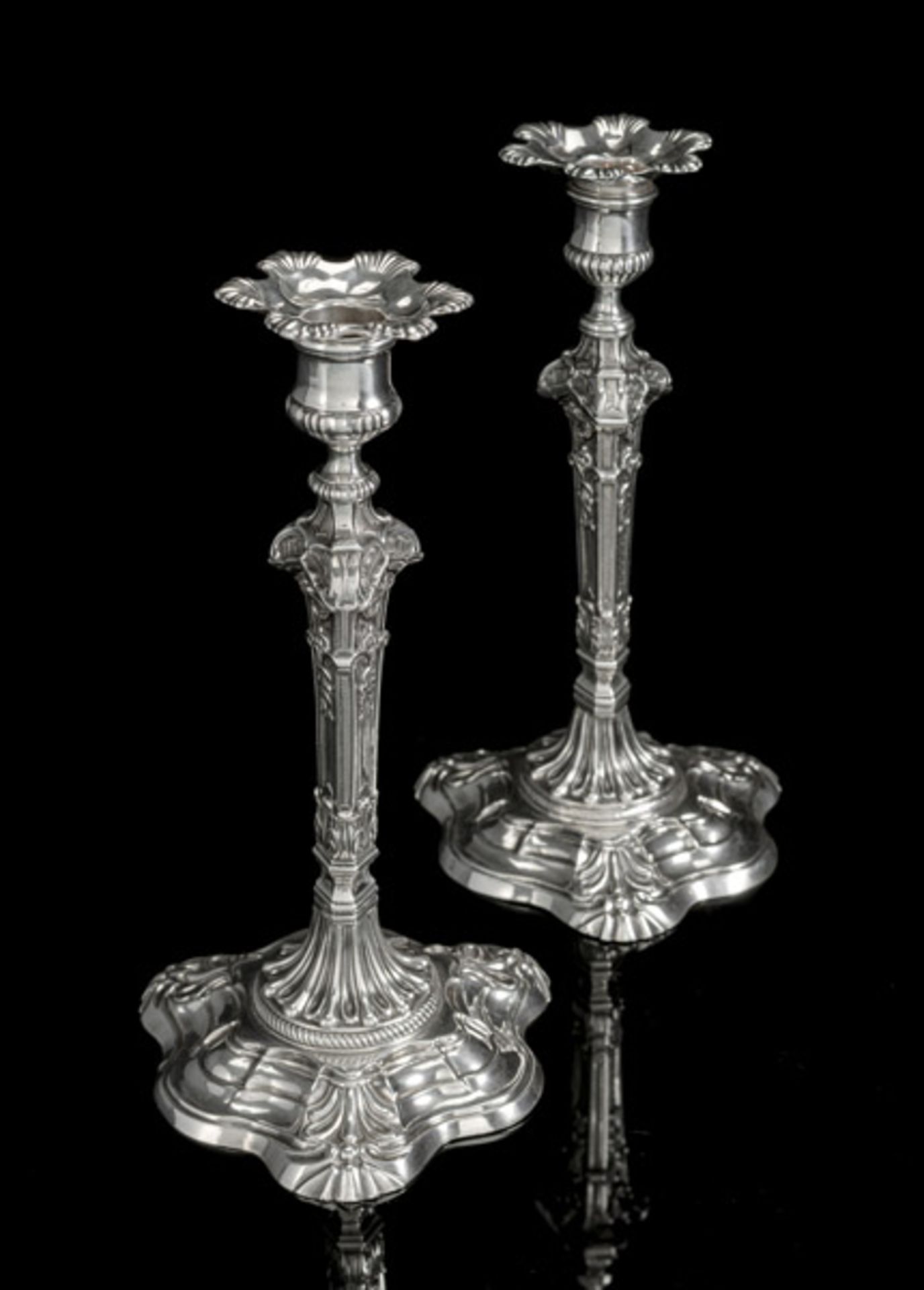 A PAIR OF BAROQUE SILVER CANDLESTICKS - Image 2 of 3