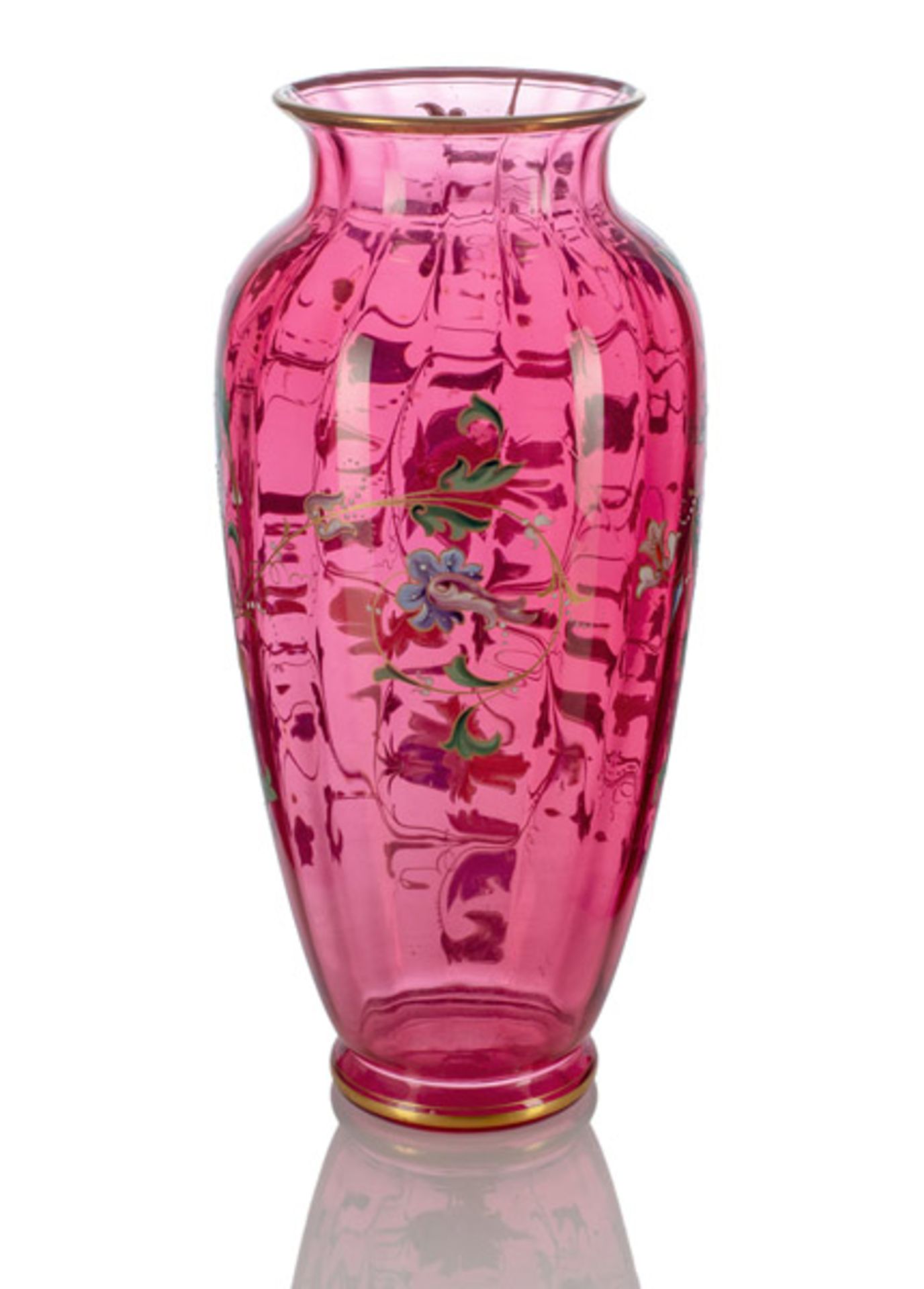 Grosse Jugendstil Vase mit floraler Emailbemalung - Bild 2 aus 2