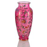 Grosse Jugendstil Vase mit floraler Emailbemalung