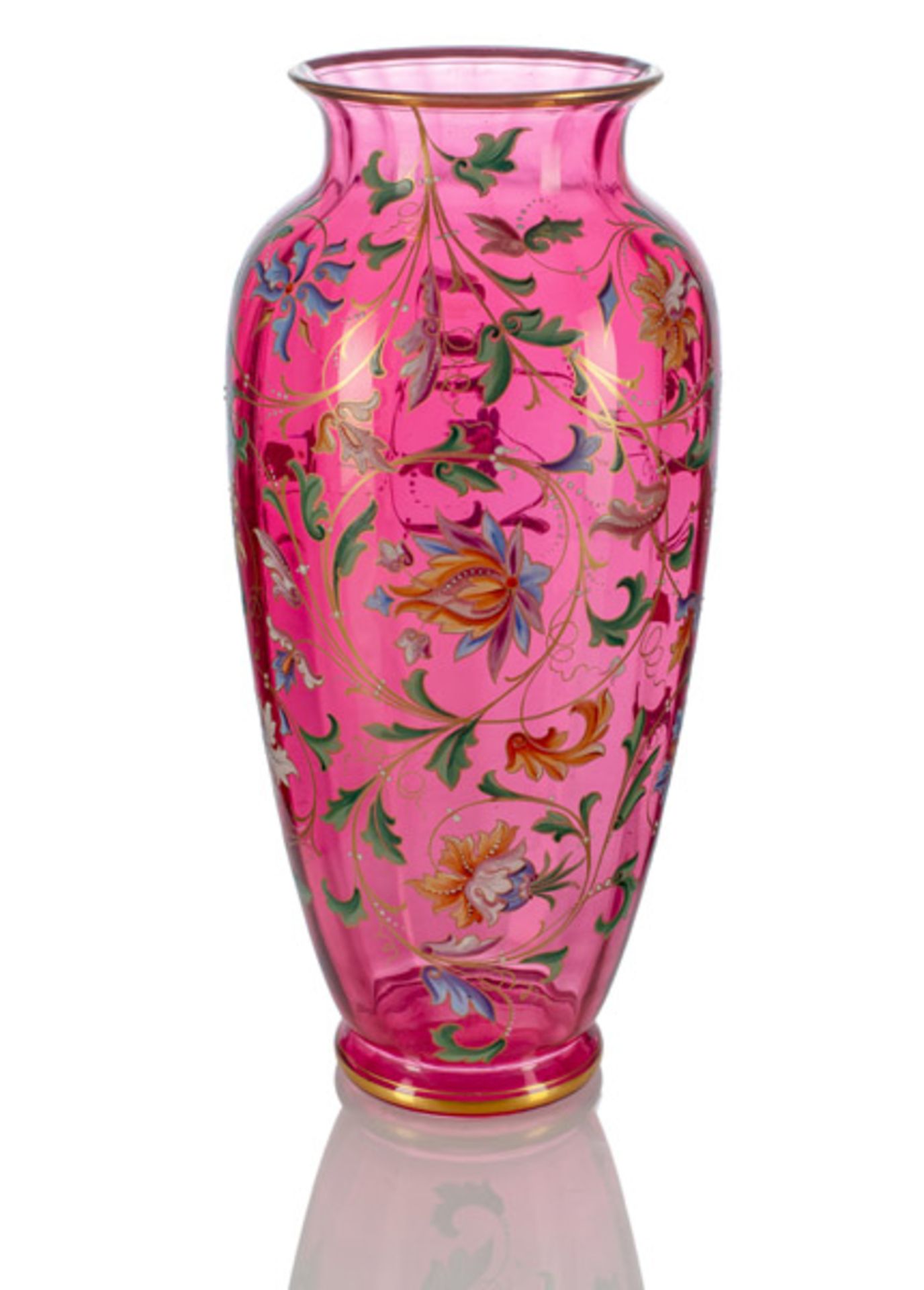 Grosse Jugendstil Vase mit floraler Emailbemalung