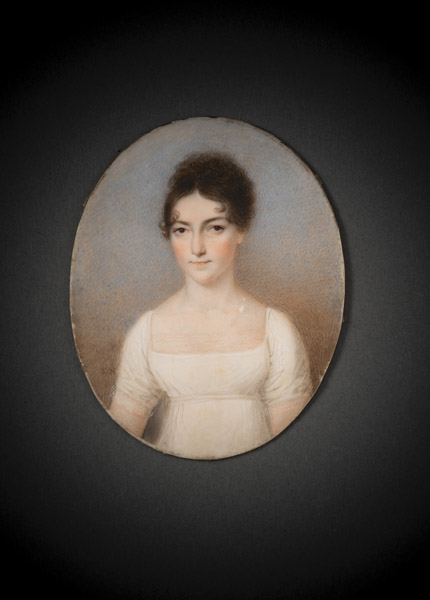 A PORTRAIT MINIATURE OF A YOUNG LADY IN A WHITE DRESS - Image 3 of 7