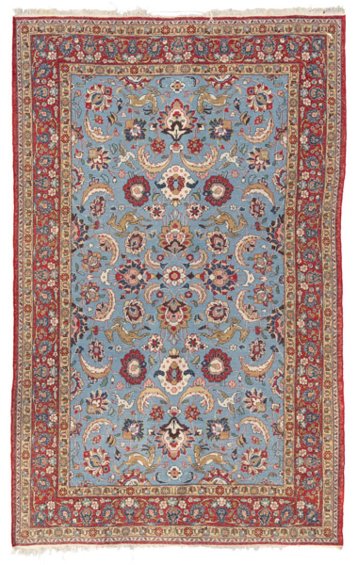 A light blue floral and animal patterned Tabriz rug - Image 8 of 8