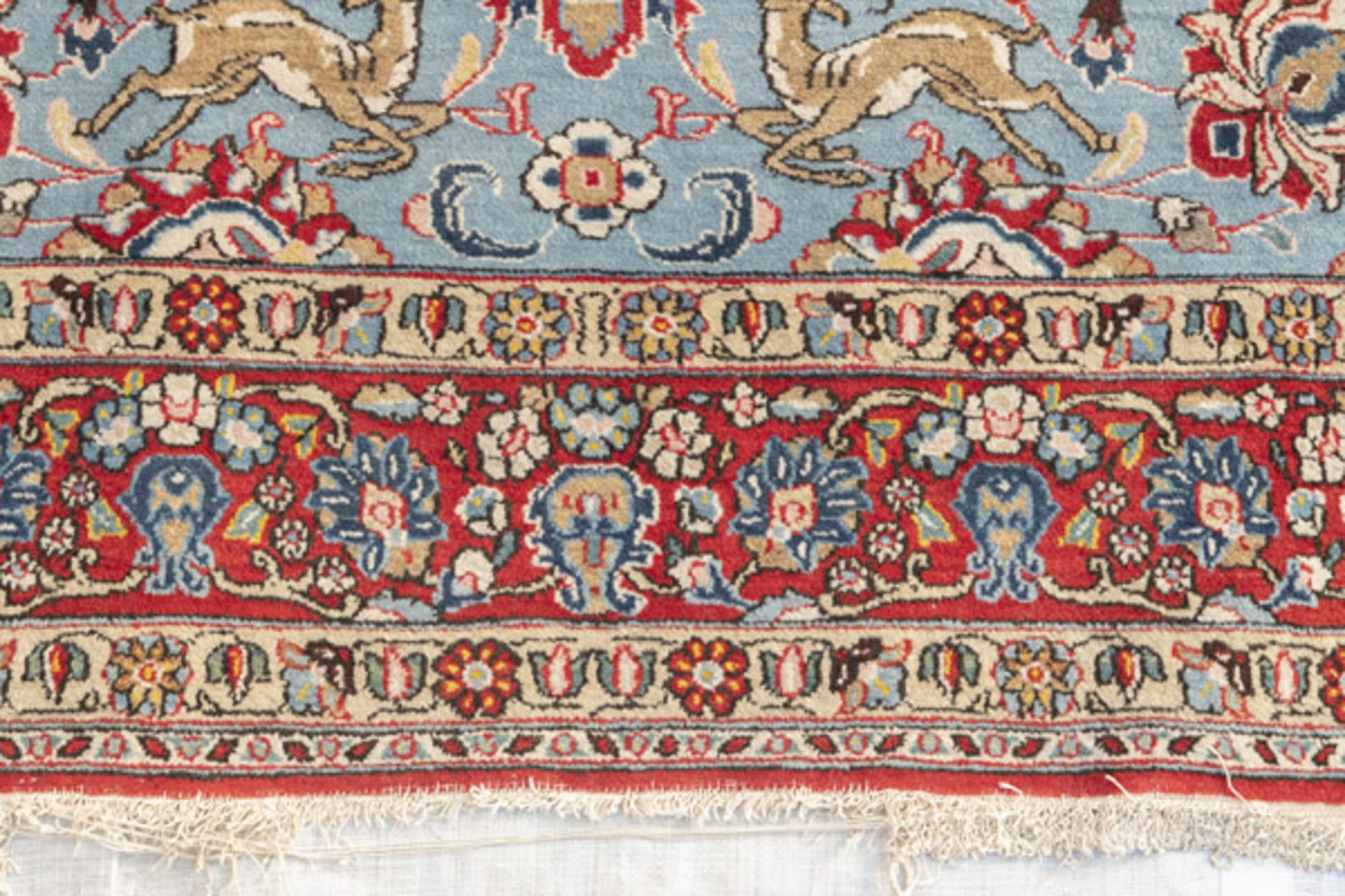 A light blue floral and animal patterned Tabriz rug - Image 6 of 8