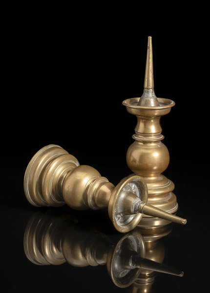 A PAIR OF BAROQUE BRASS CANDLESTICKS - Image 2 of 2