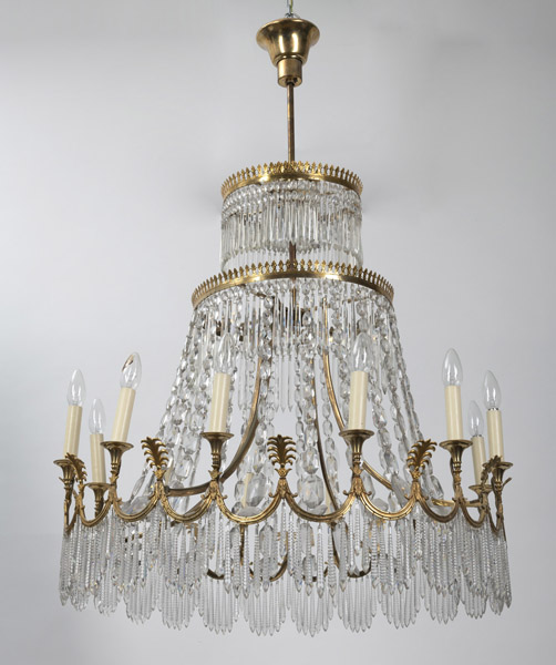 A GERMAN ORMOLU MOUNTED AND CUT GLASS TWELFE LIGHT CHANDELIER - Image 3 of 26