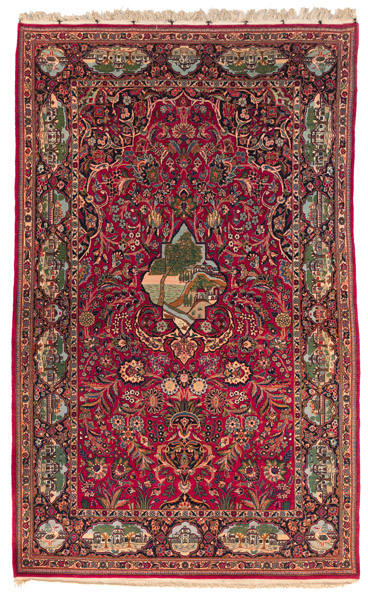 A Semi antique pictorial Kashan rug
