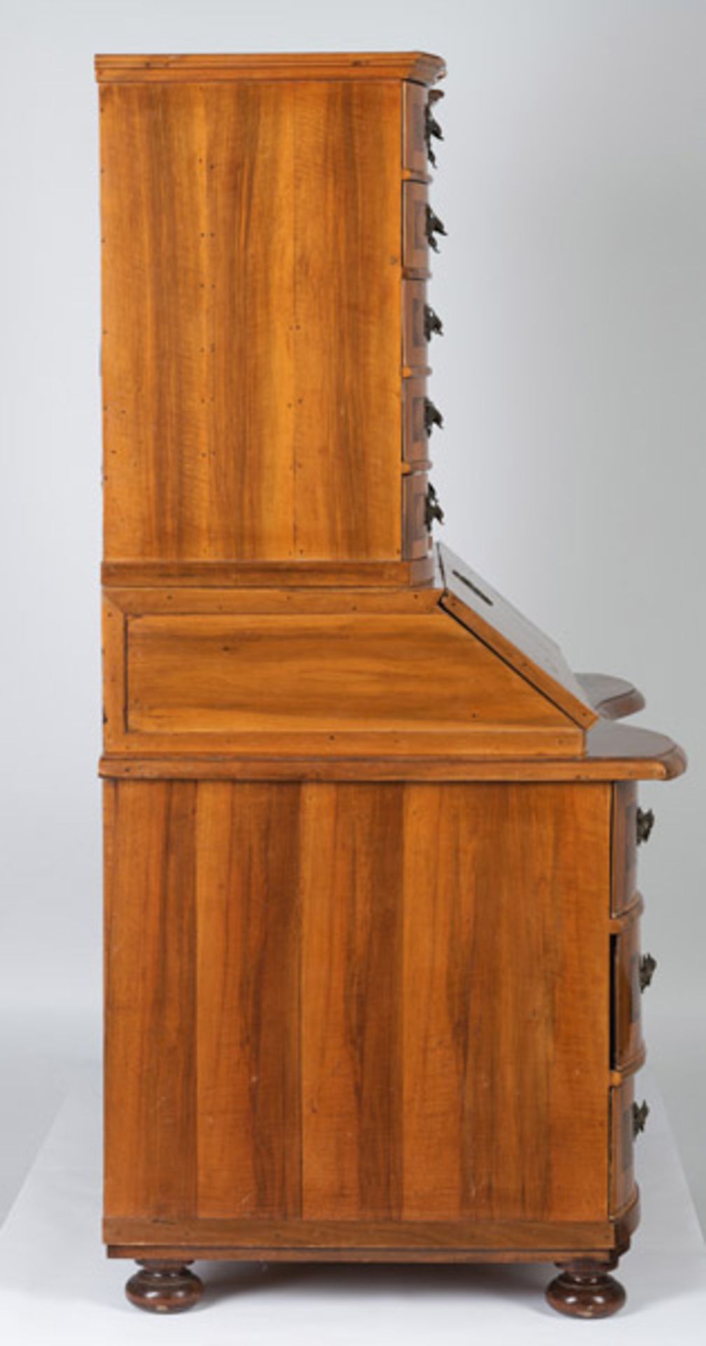 A GERMAN BRASS MOUNTED WALNUT AND PLUM BUREAU CABINET A-TROIS-CORPS - Image 3 of 8