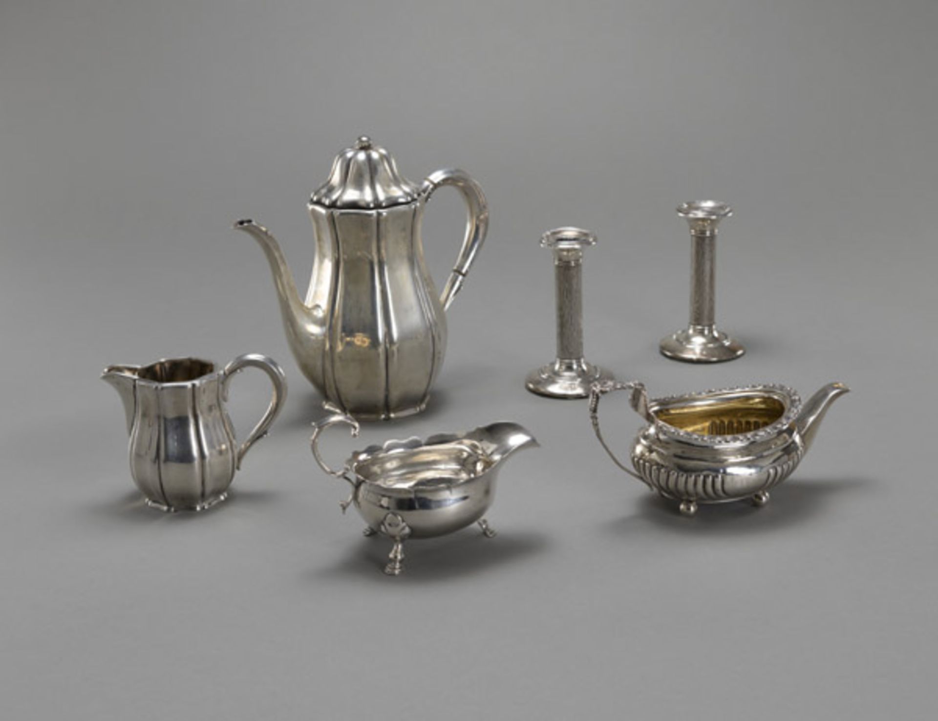 TWO SAUCE BOATS,  A COFFEE POT, A MILK POT, CANDLESTICKS - Image 2 of 4