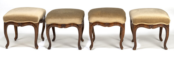 A SET OF FOUR SOUTHGERMAN BAROQUE CARVED WALNUT FAUTEUILS AND A SET OF FOUR STOOLS - Image 5 of 14