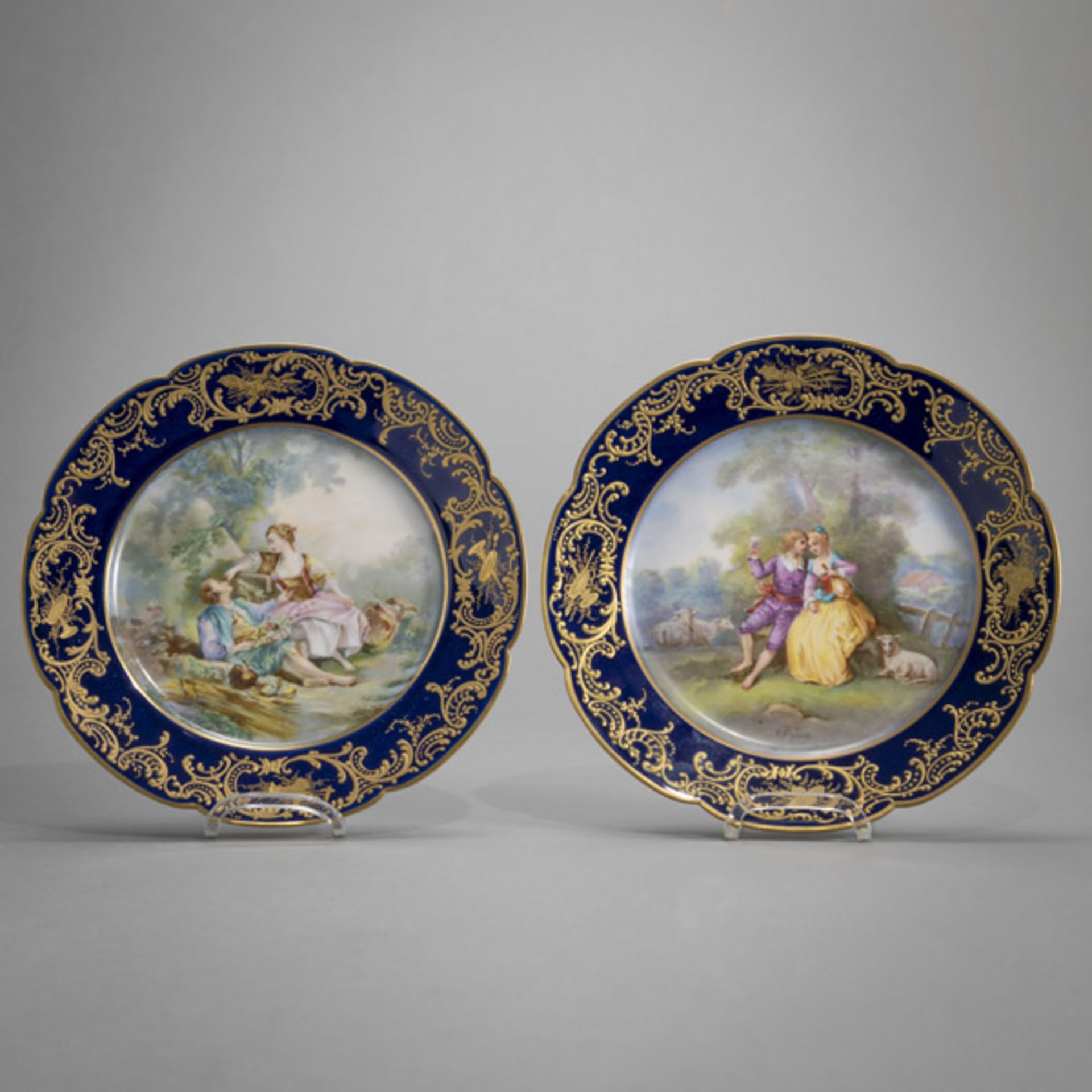 TWO LIMOGES PORCELAIN PLATES WITH GALLANTRY SCENES