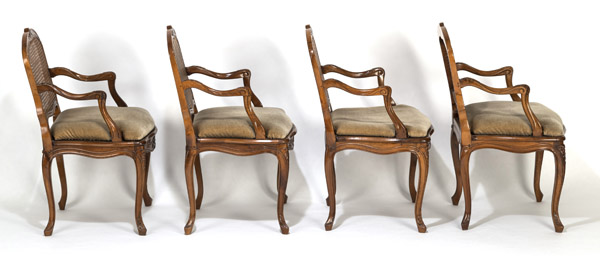 A SET OF FOUR SOUTHGERMAN BAROQUE CARVED WALNUT FAUTEUILS AND A SET OF FOUR STOOLS - Image 14 of 14