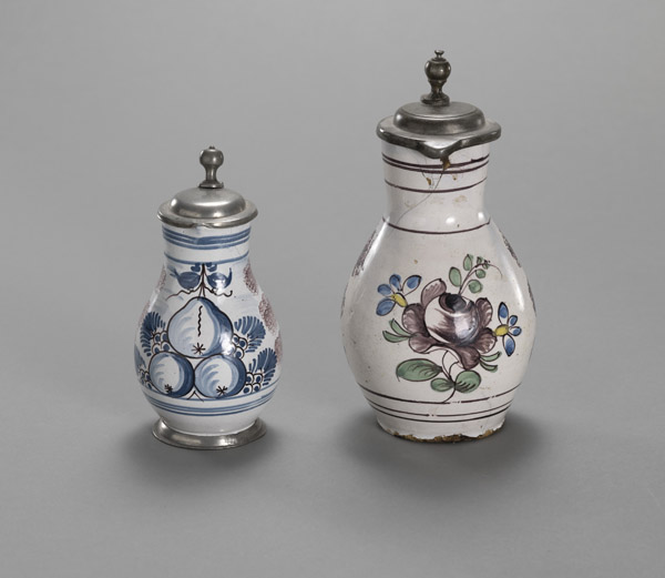 TWO GERMAN PEWTER MOUNTED FAIENCE SMALL JARS - Image 3 of 5