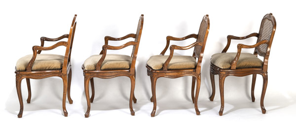 A SET OF FOUR SOUTHGERMAN BAROQUE CARVED WALNUT FAUTEUILS AND A SET OF FOUR STOOLS - Image 12 of 14