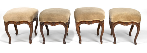 A SET OF FOUR SOUTHGERMAN BAROQUE CARVED WALNUT FAUTEUILS AND A SET OF FOUR STOOLS - Image 6 of 14