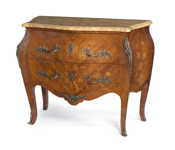 A FRENCH LOUIS XV STYLE BRONZE MOUNTED KINGWOOD AND OTHERS COMMODE