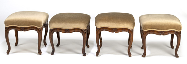 A SET OF FOUR SOUTHGERMAN BAROQUE CARVED WALNUT FAUTEUILS AND A SET OF FOUR STOOLS - Image 3 of 14