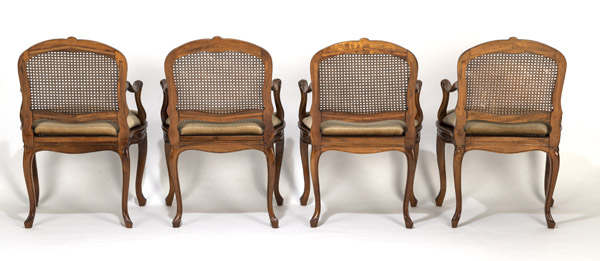 A SET OF FOUR SOUTHGERMAN BAROQUE CARVED WALNUT FAUTEUILS AND A SET OF FOUR STOOLS - Image 13 of 14