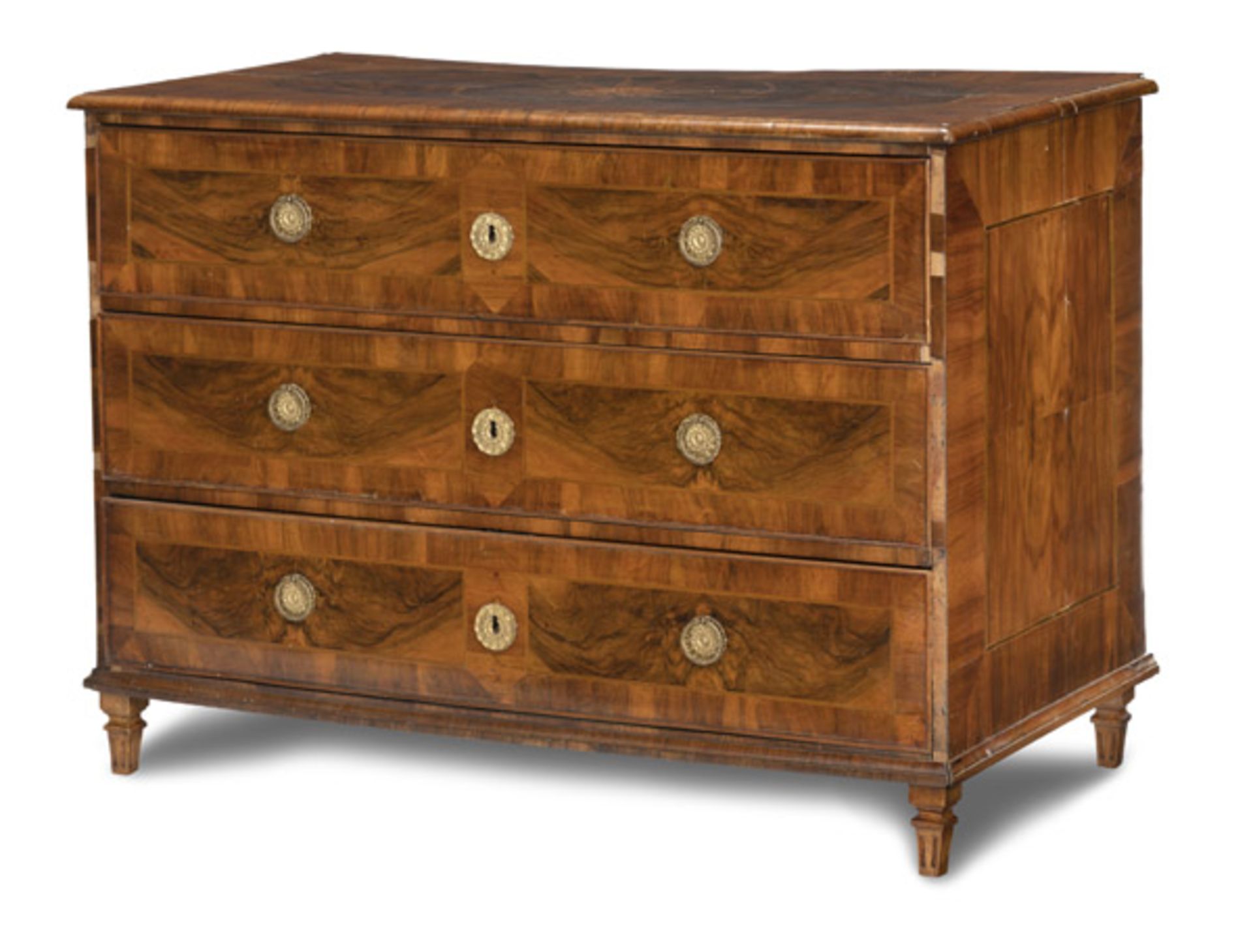 A LOUIS XVI MARQUETRIED WALNUT COMMODE