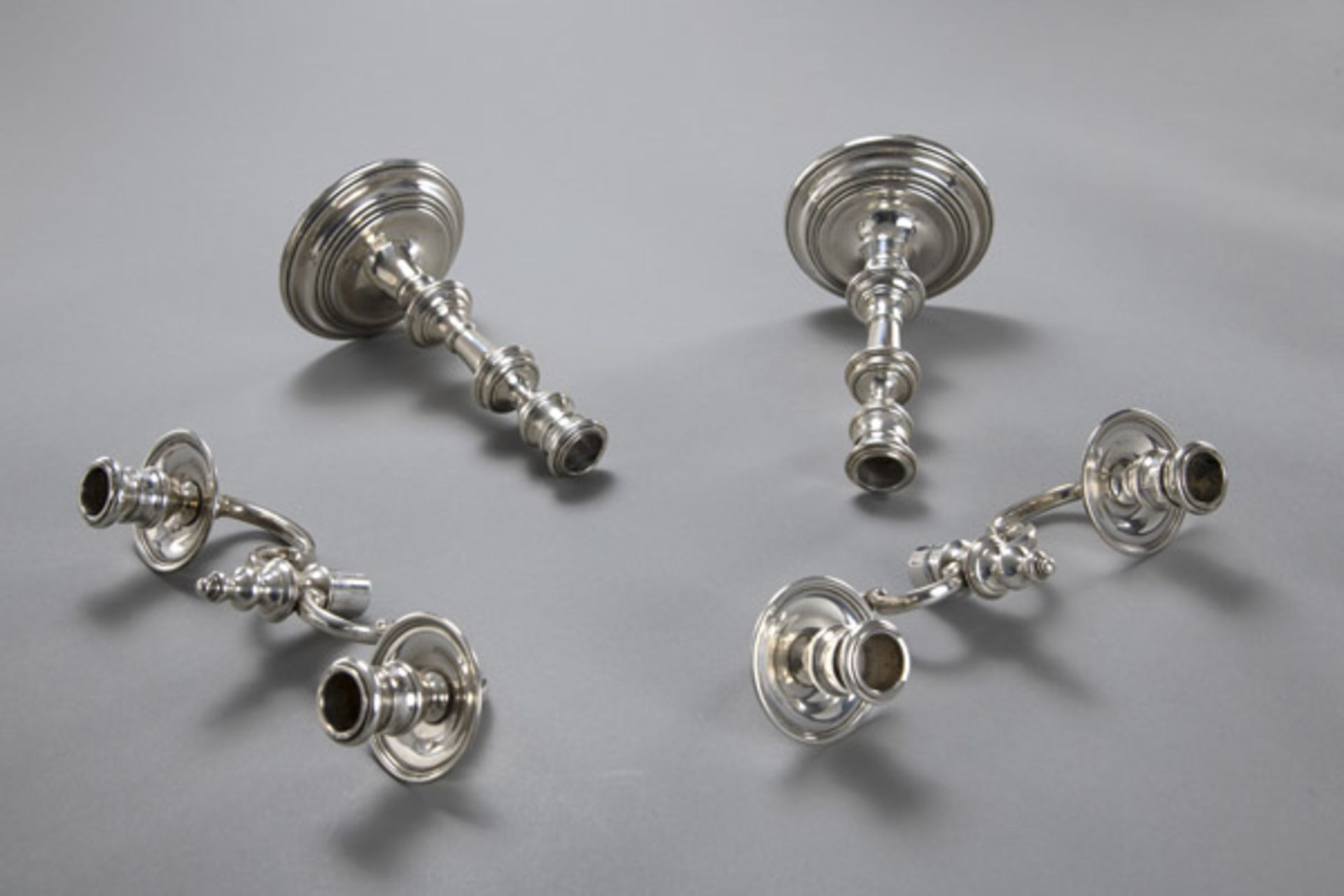 A PAIR OF ENGLISH TWO LIGHT SILVER CANDELABRA - Image 4 of 5