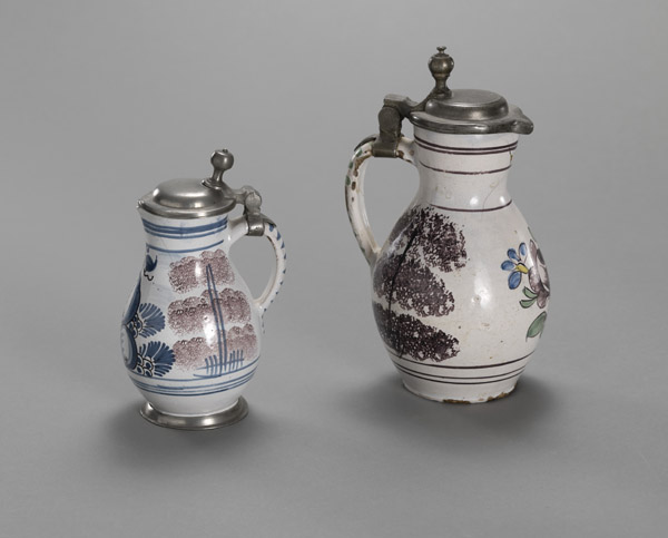 TWO GERMAN PEWTER MOUNTED FAIENCE SMALL JARS - Image 2 of 5