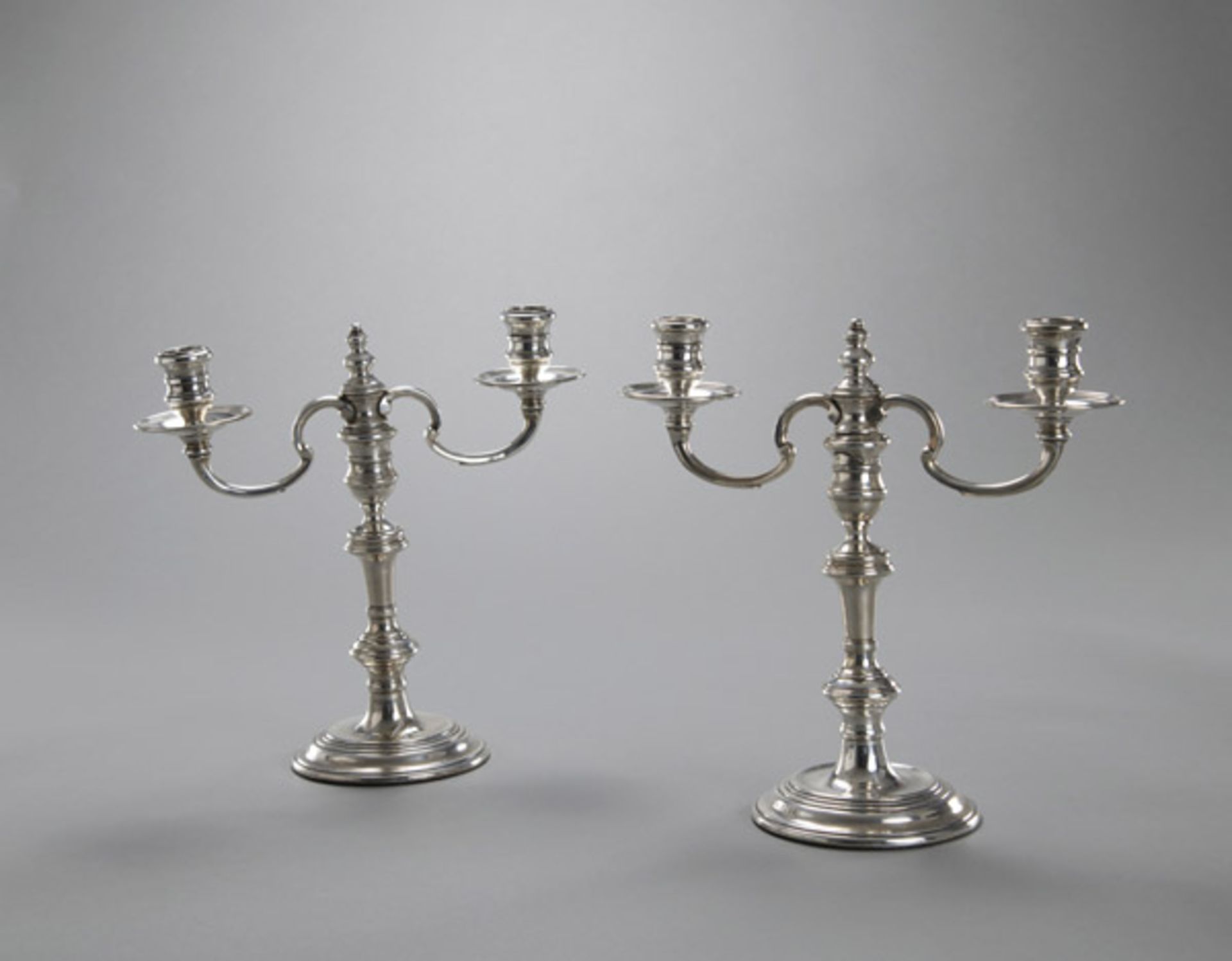 A PAIR OF ENGLISH TWO LIGHT SILVER CANDELABRA - Image 2 of 5