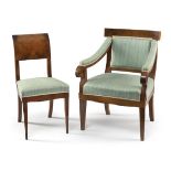 Biedermeier-Armlehnstuhl und Stuhl