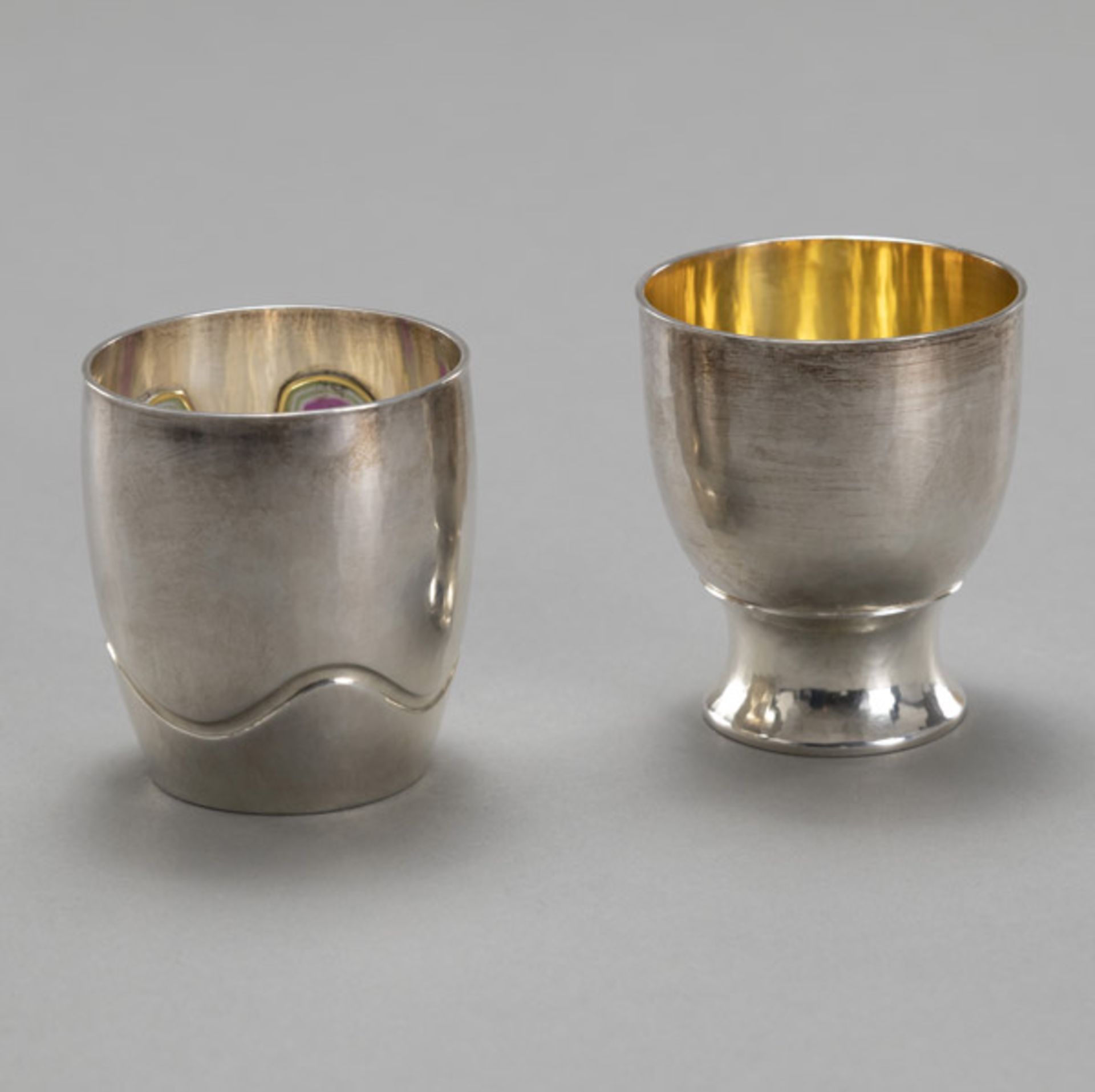 TWO GERMAN STERLING SILVER BEAKER WITH ROCK CRYSTAL AND GLASS INLAY - Image 2 of 4