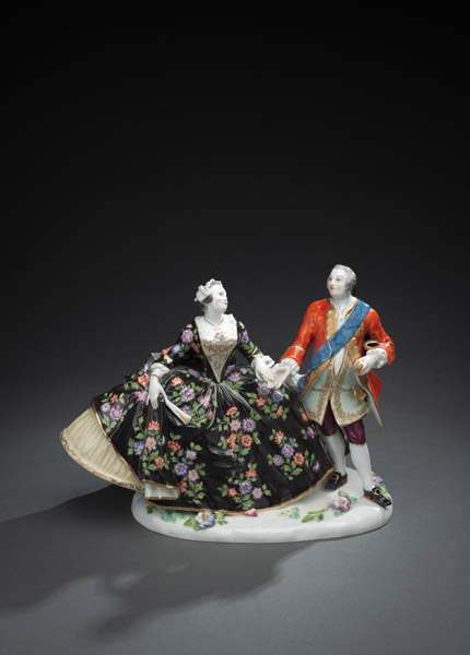 A MEISSEN GROUP OF A CHEALIER AND A LADY
