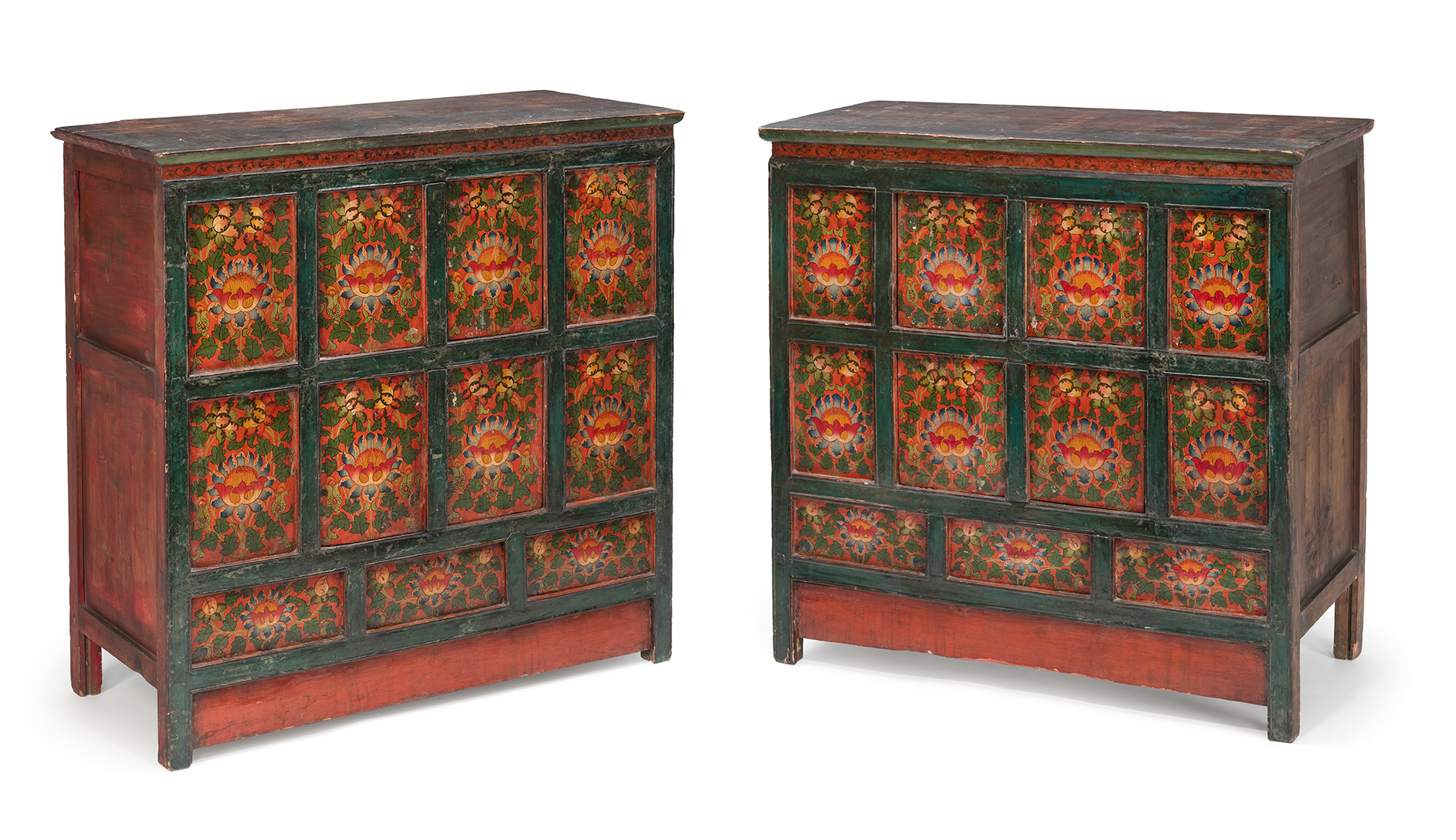 A PAIR OF POLYCHROME WOOD CUPBOARDS