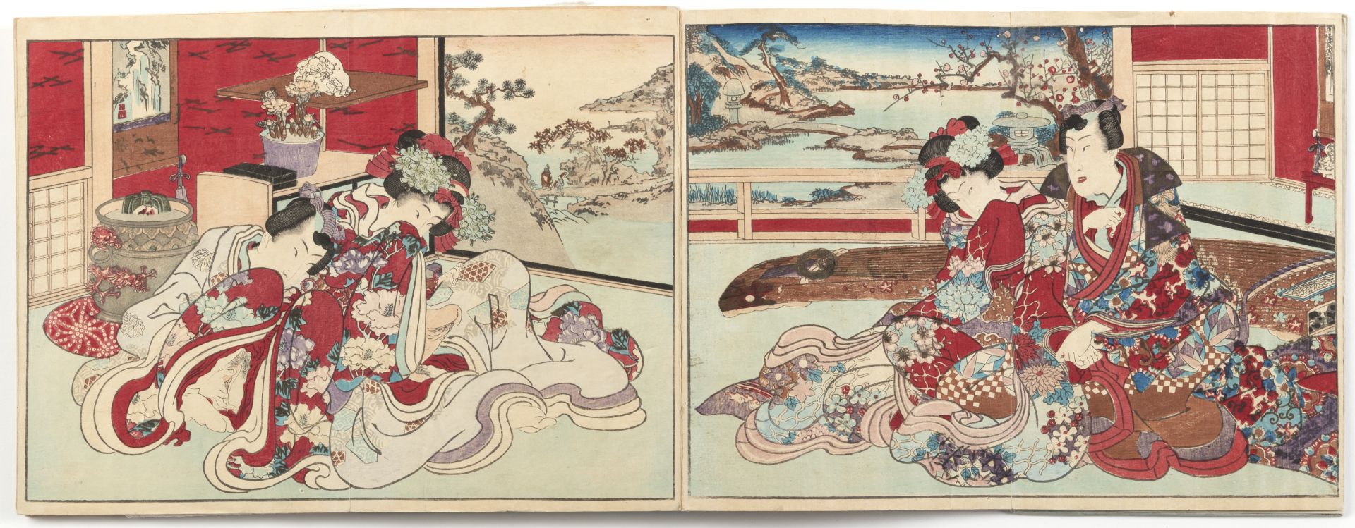 AN ALBUM OF JAPANESE SHUNGA PRINTS WITH TITLE 'AZUMA GENJI ' - Image 4 of 5