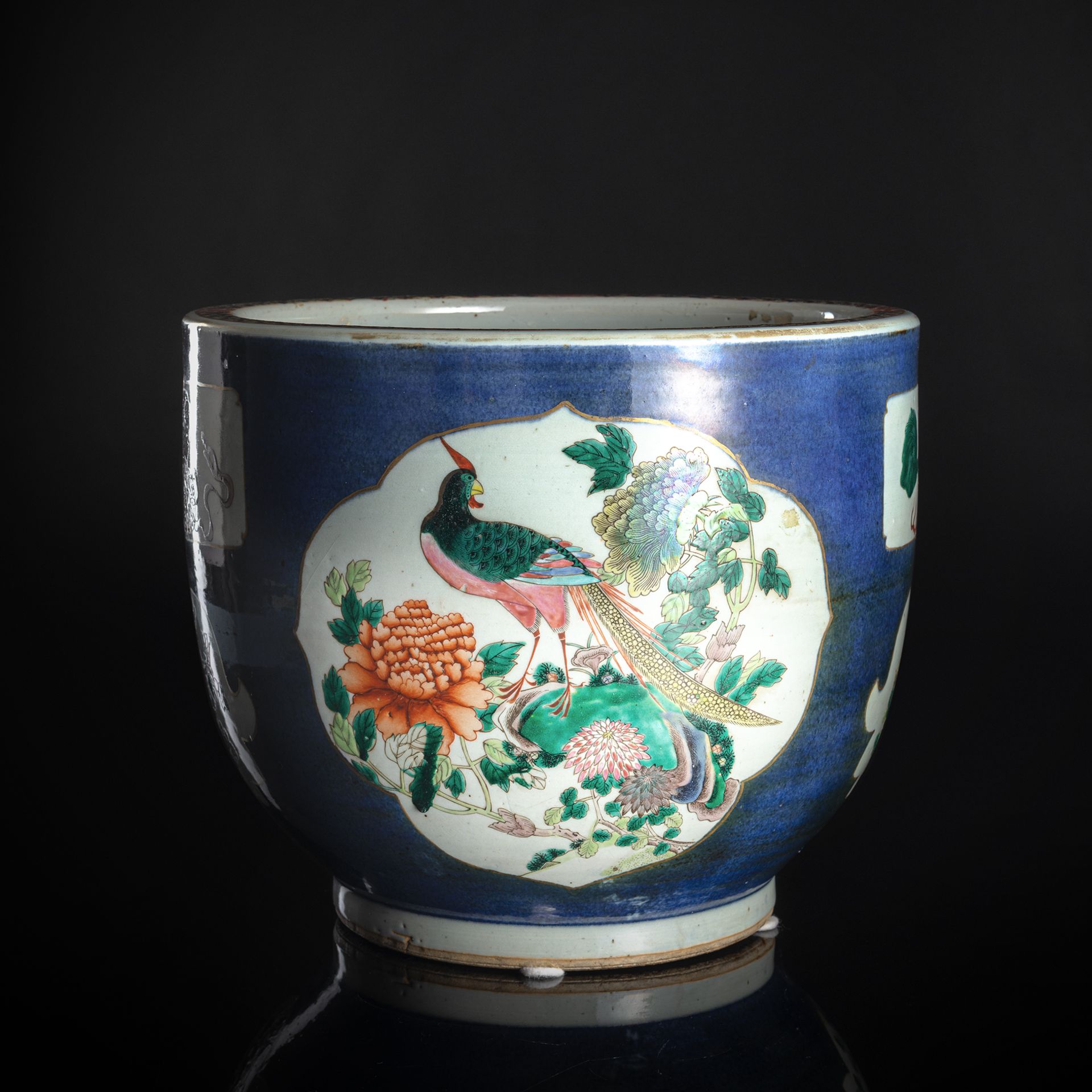 A POWDER-BLUE AND 'FAMILLE VERTE' LANDSCAPE PORCELAIN FISHBOWL