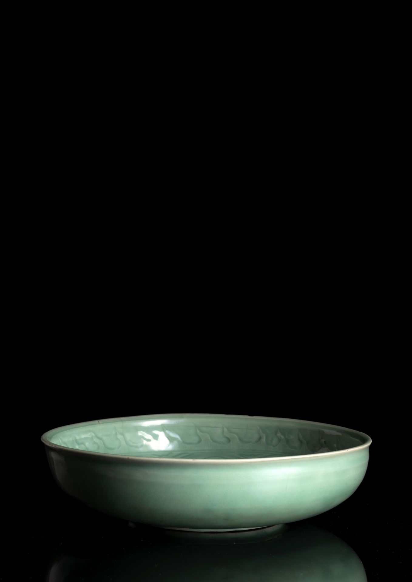 A RARE DEEP CELADON BOWL WITH A SINGLE PEONY BLOSSOM - Image 2 of 2