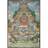 Teils in Gold gemaltes Thangka mit Buddha Amitabha