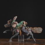 Polychrome Keramikfigur eines Reiters zu Pferd