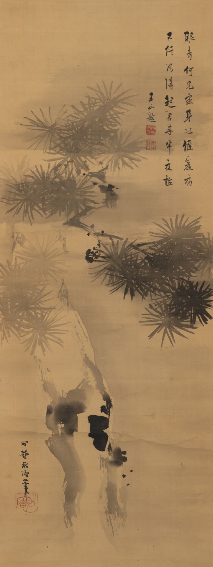 Drei Hängerollen mit Darstellungen von Kiefer, Bambus und Pflaume. Tusche und Farben auf Papier bzw - Bild 3 aus 13