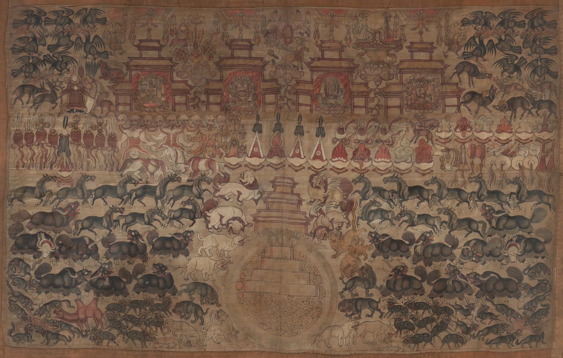 A RARE OFFERING THANGKA FOR THE FOUT TANTRIC TUTELARY DEITIES