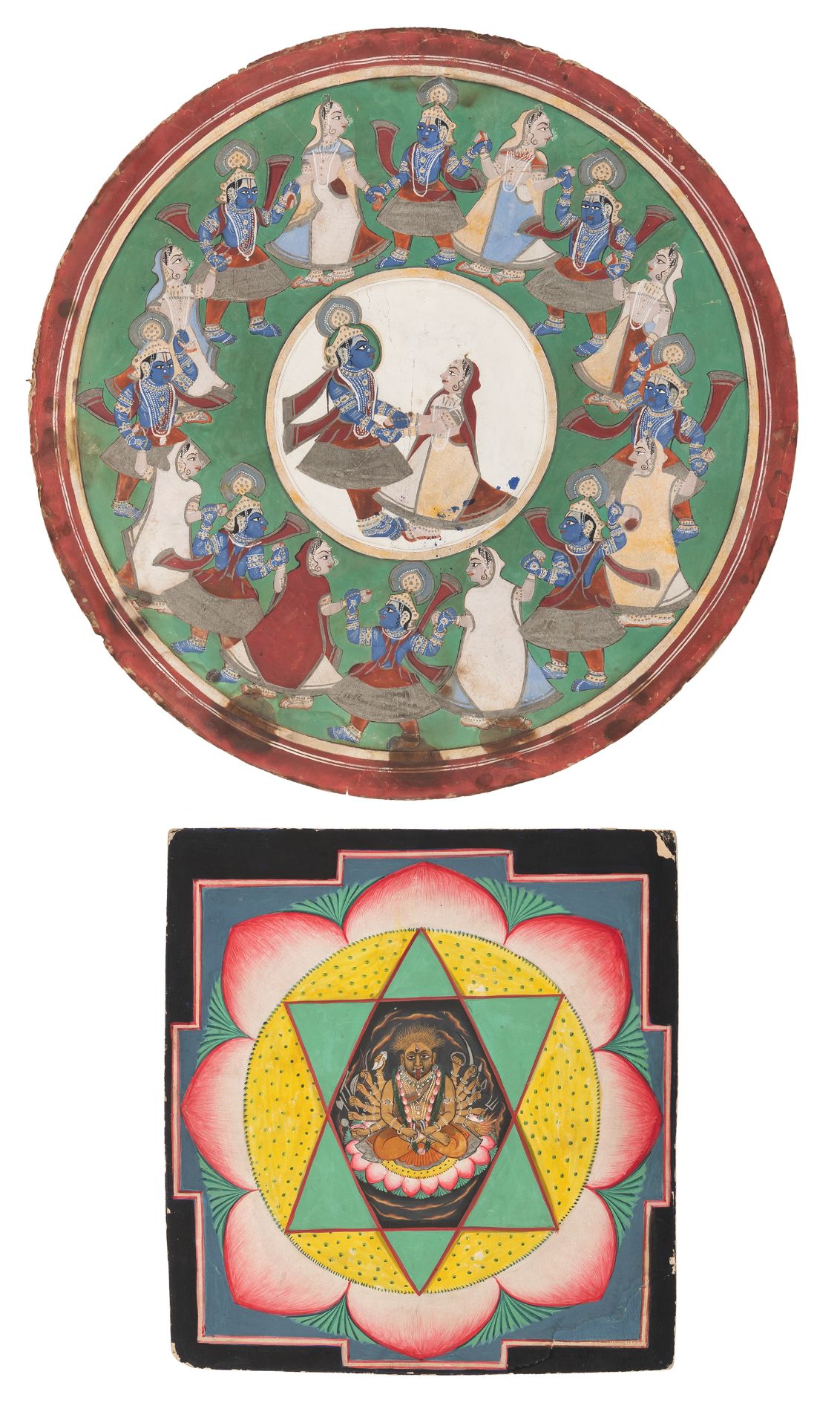 Yantra mit einer zornvollen Gottheit und Andachtsbild mit Kṛṣṇa und Rādhā - Bild 3 aus 3