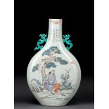 Pilgerflasche aus Porzellan mit Dekor von Li Tieguai und Gedichtaufschrift