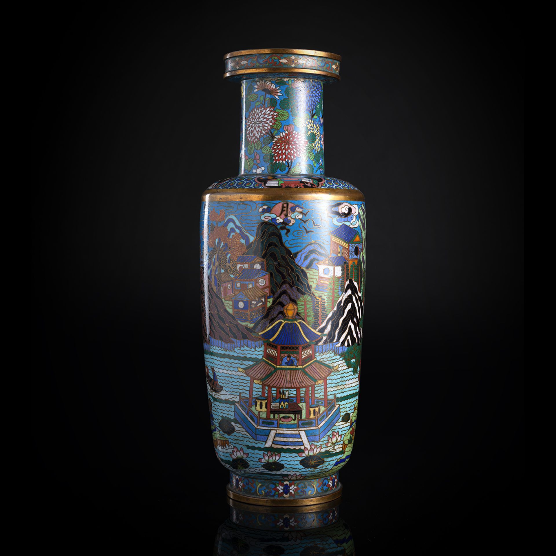 A CLOISONNÉ-ENAMEL LANDSCAPE ROULEAU VASE