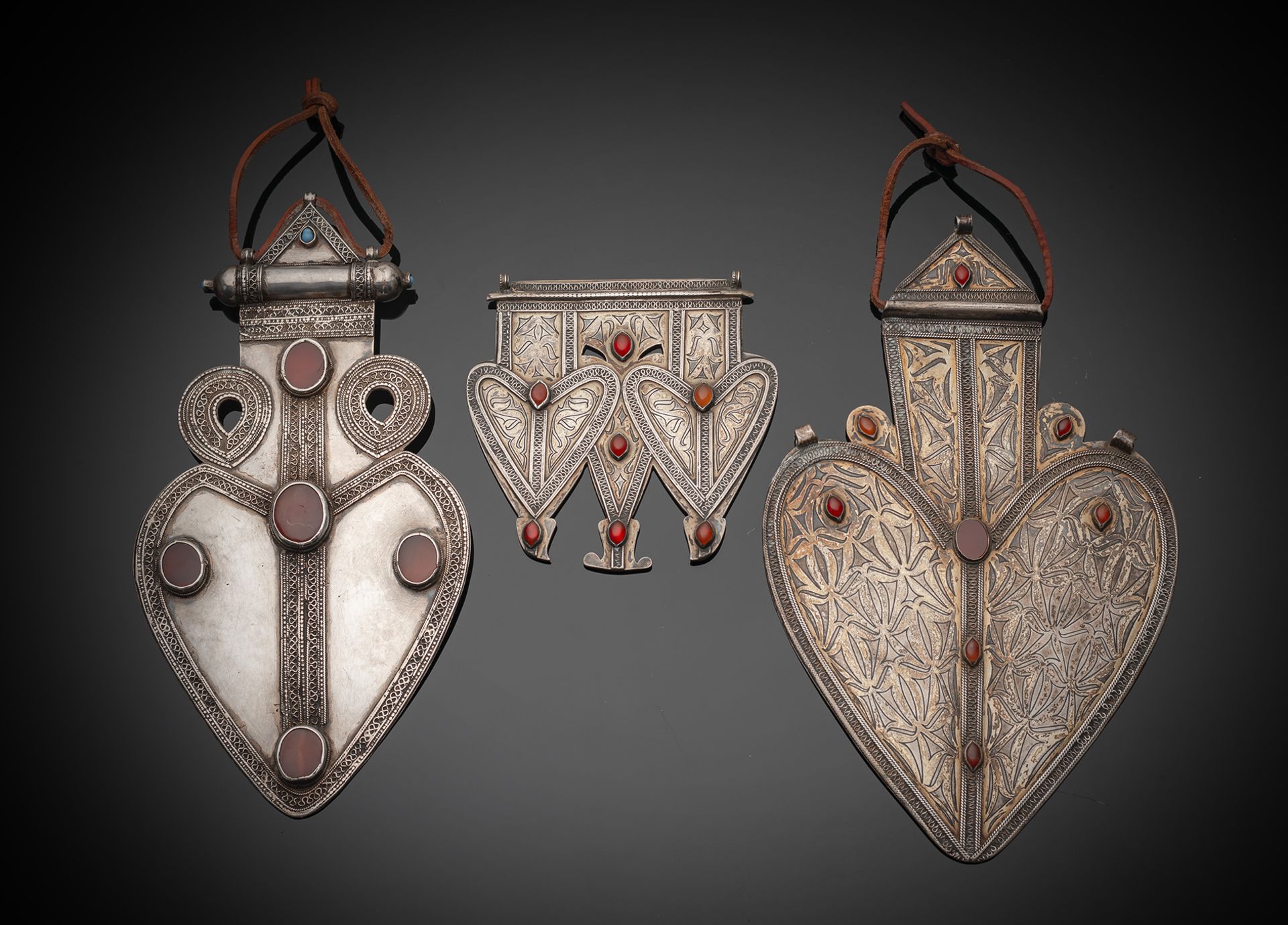 THREE ERSARI AND TEKKE SILVER PENDANTS