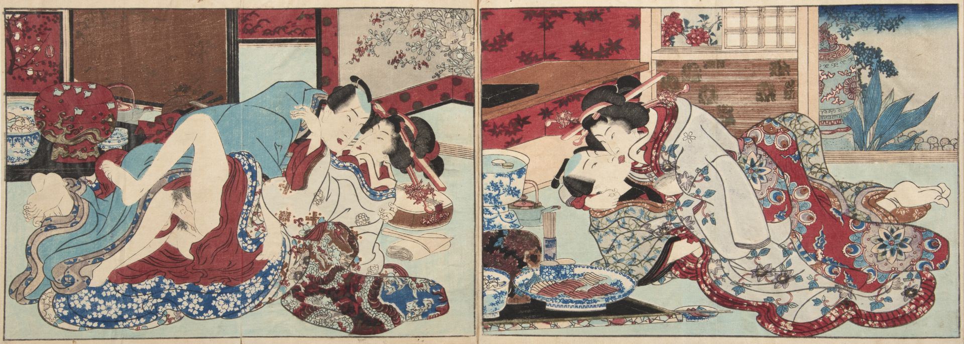 AN ALBUM OF JAPANESE SHUNGA PRINTS WITH TITLE 'AZUMA GENJI ' - Image 2 of 5