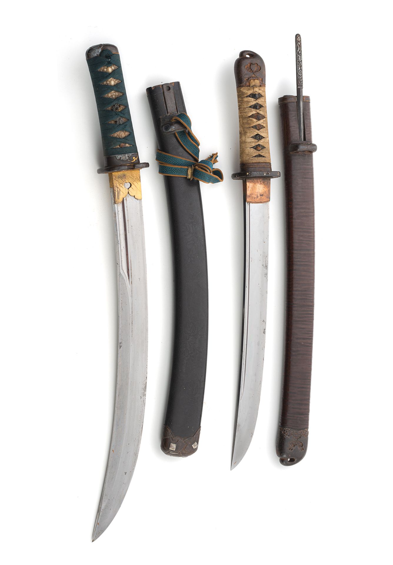 TWO WAKIZASHI WITH LACQUER SCABBARDS