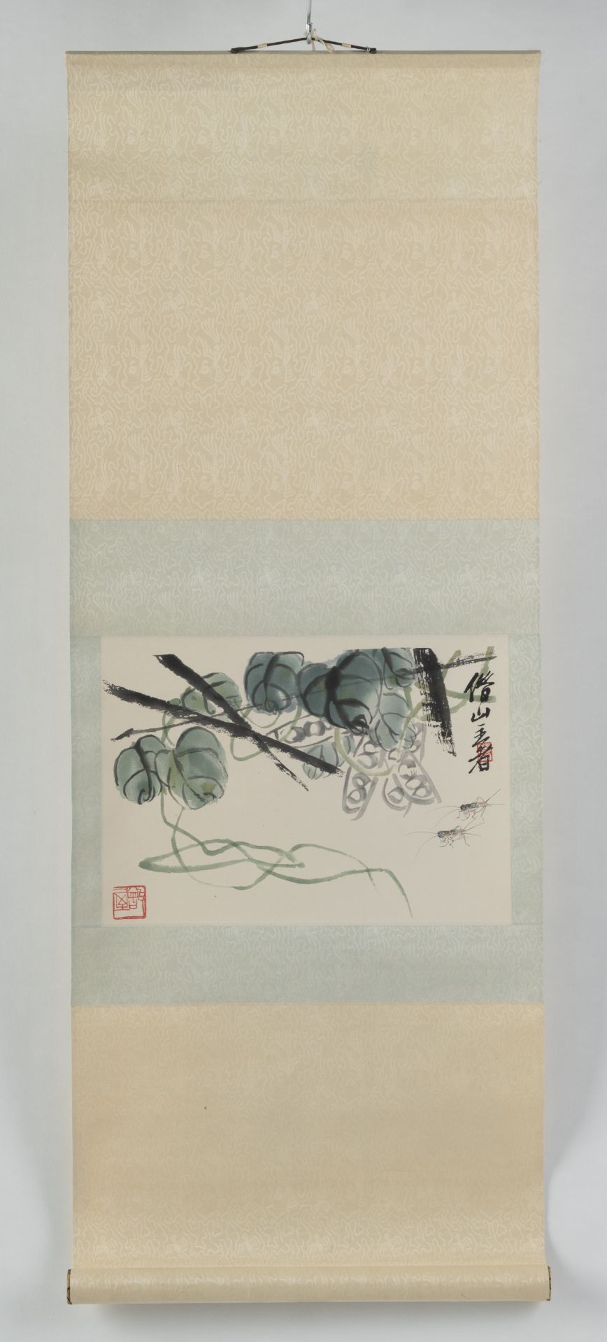 FOUR HANGING SCROLLS WITH COLOR WOODBLOCK PRINTS ('MU BAN SHUI YIN') OF FLORAL DEPICTIONS AFTER QI - Image 6 of 14